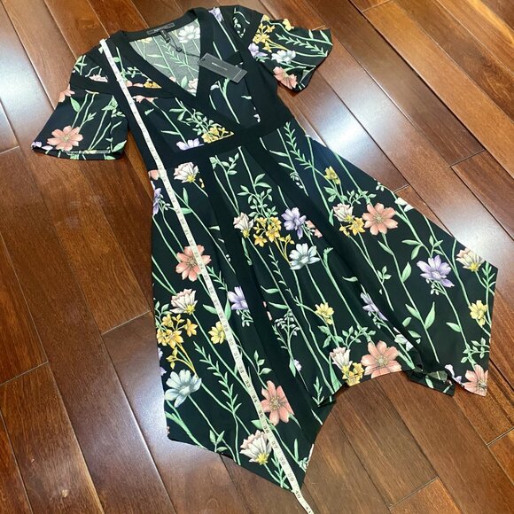 *NWT* BCBGMaxAzria Black Botanical Print Flowy Fit & Flare Dress - Size XXS - Picture 9 of 16